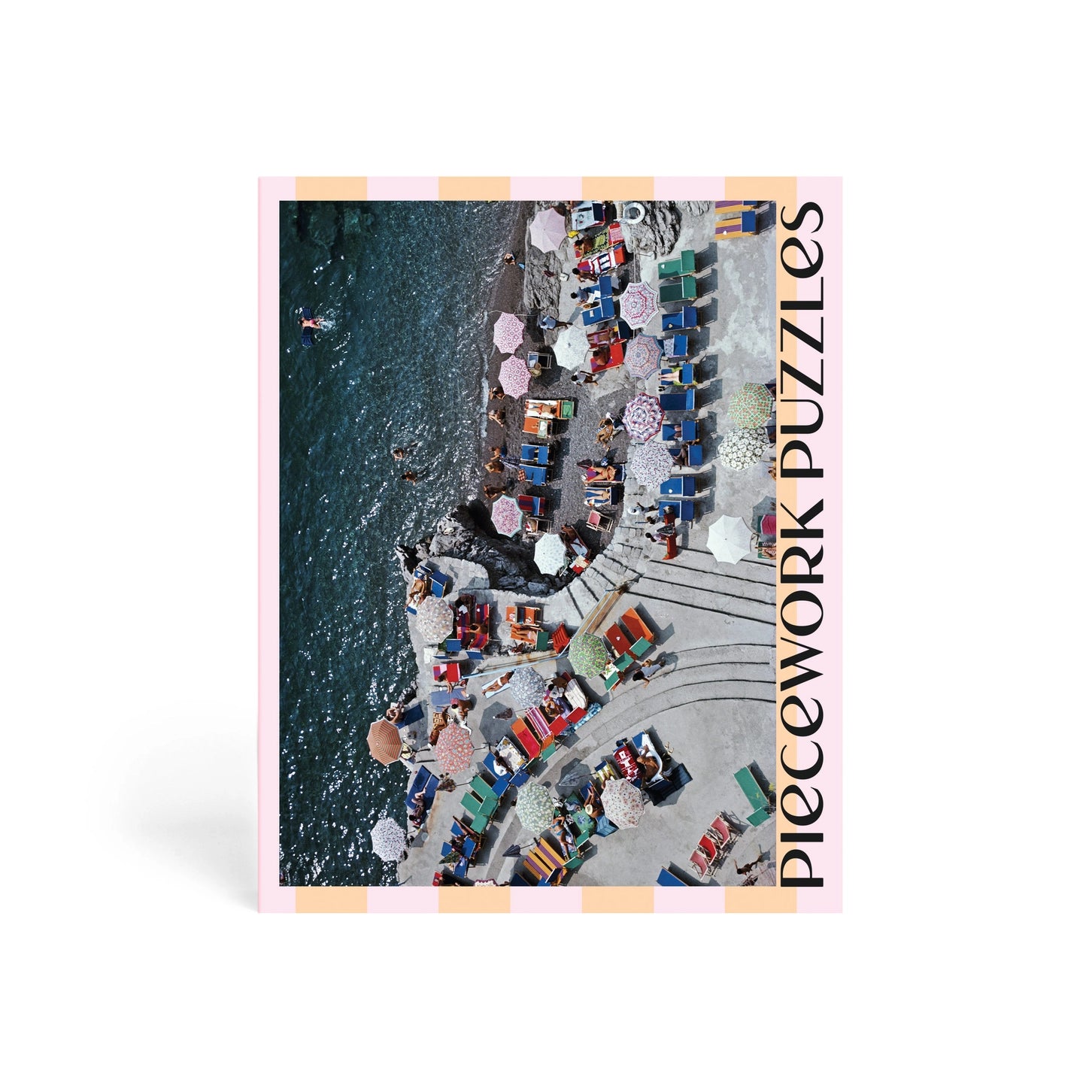 Puzzle box with an aerial view of a coastal scene and 'Piecwork Puzzles' branding.
