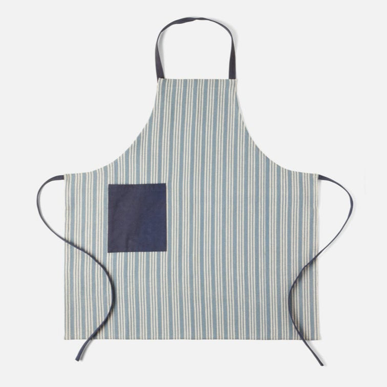 Striped apron with a pocket on a white background